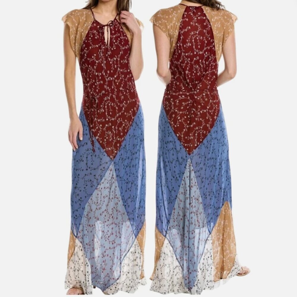 Rag and Bone Sam Patchwork Maxi Dress Red Blue White Floral Large